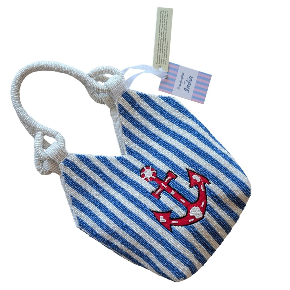 Viral Beaded Bag Handcrafted In India Nautical Anchor Beaded Anchor Handbag NWT